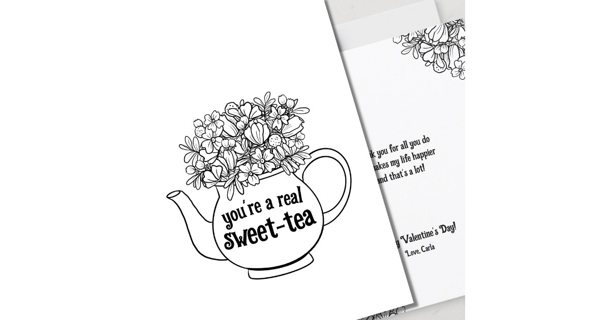 Sweet Tea Line Sweet Tea Line Art Valentine's Day Card | Zazzle