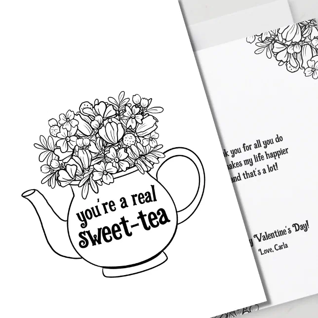 Sweet Tea Line Sweet Tea Line Art Valentine's Day Card | Zazzle