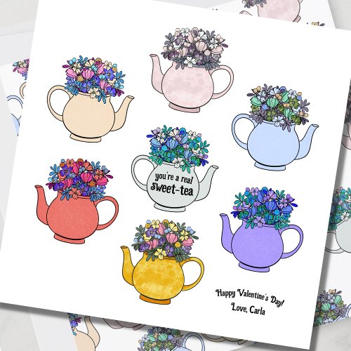 Sweet Tea Teapot Pattern Valentines Day Card