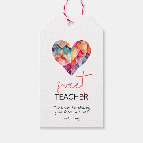 Sweet teacher treat with watercolor diamond heart gift tags
