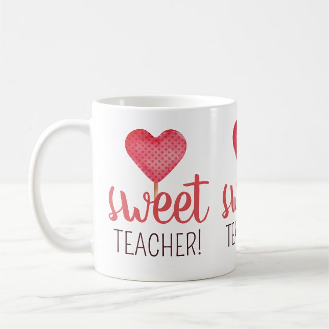 Sweet teacher with cute pink candy Valentine gift Coffee Mug (Left)