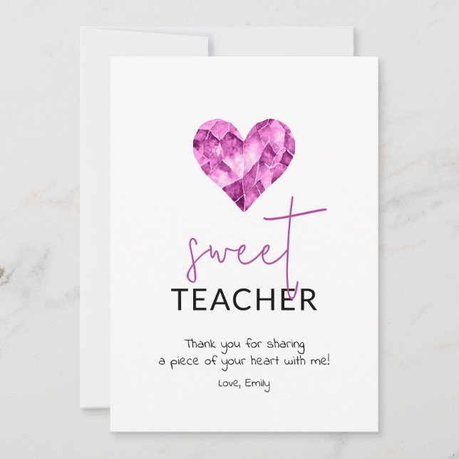 Sweet teacher with purple heart holiday card (Front)