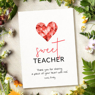 Sweet teacher with red heart holiday card