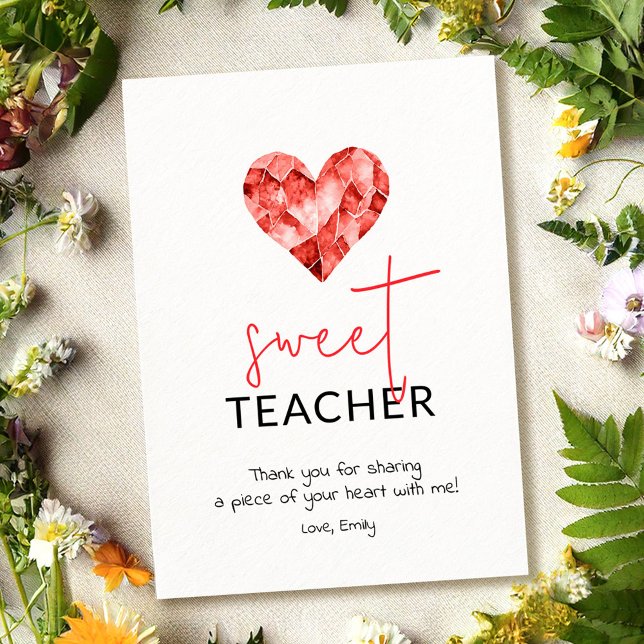Sweet teacher with red heart holiday card (Creator Uploaded)