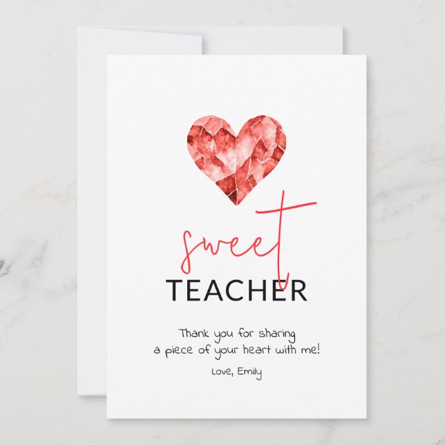 Sweet teacher with red heart holiday card (Front)