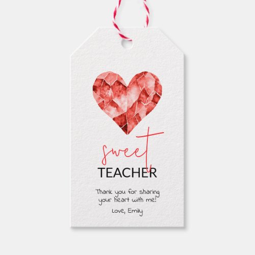 Sweet teacher with red watercolour diamond heart gift tags