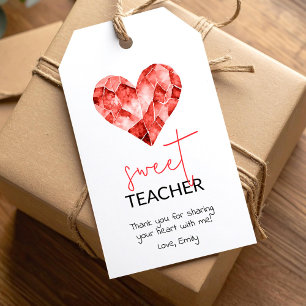 Sweet teacher with red watercolour diamond heart gift tags