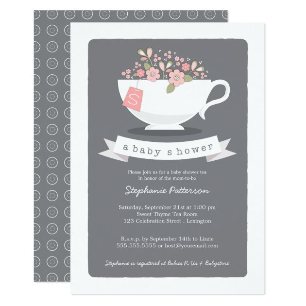 Sweet Teacup & Pink Floral Baby Shower Invitation