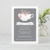 Sweet Teacup & Pink Floral Baby Shower Invitation (Standing Front)