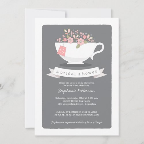 Sweet Teacup Pink Floral Bridal Shower Invitation
