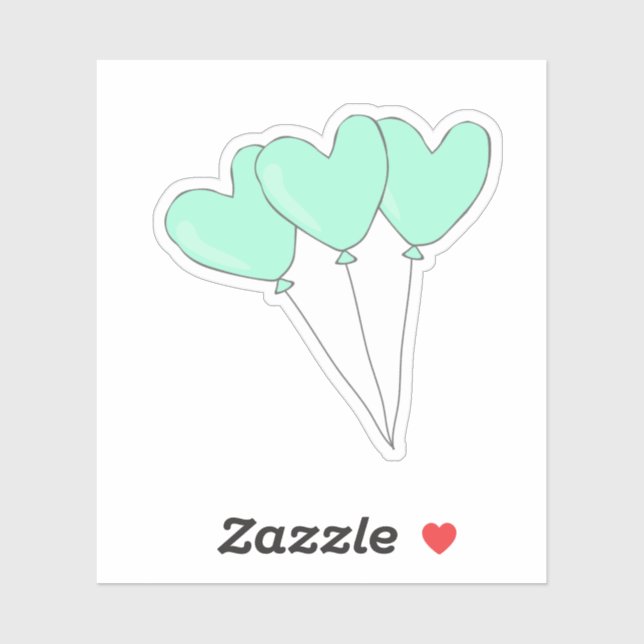 Sweet Teal Heart Shaped Balloons Sticker (Sheet)