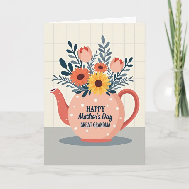 Sweet Teapot Bouquet Mothers Card (Front)