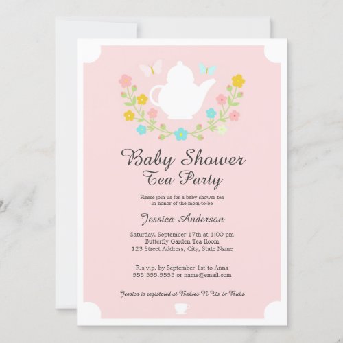 Sweet TeaPot Pink Floral Baby Shower Invitation