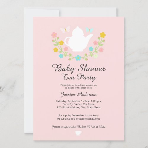 Sweet TeaPot Pink Floral Baby Shower Invite