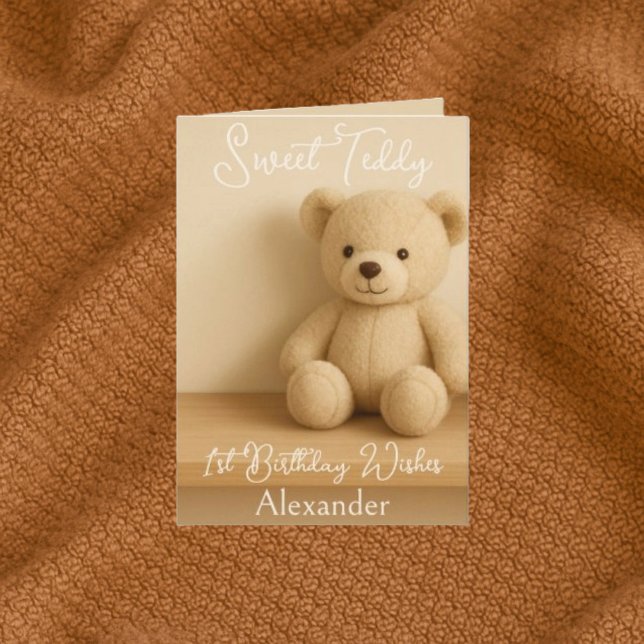 Sweet Teddy 1st Birthday Wishes  Card (Creator Uploaded)