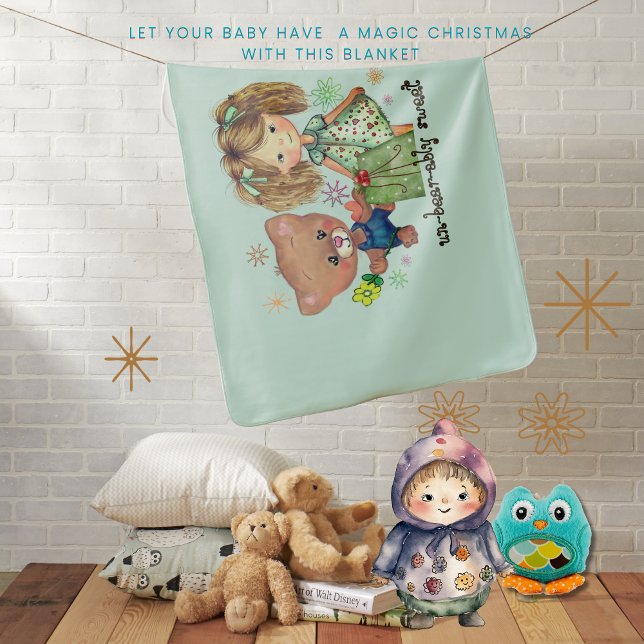 Sweet Teddy Bear and Girl in Teal blue Baby Blanket (Sweet Teddy Bear and Girl in Teal blue Baby Blanket)