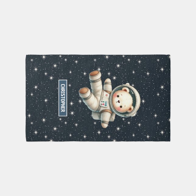 Sweet Teddy Bear Astronaut Rug for Baby Nursery (Front)