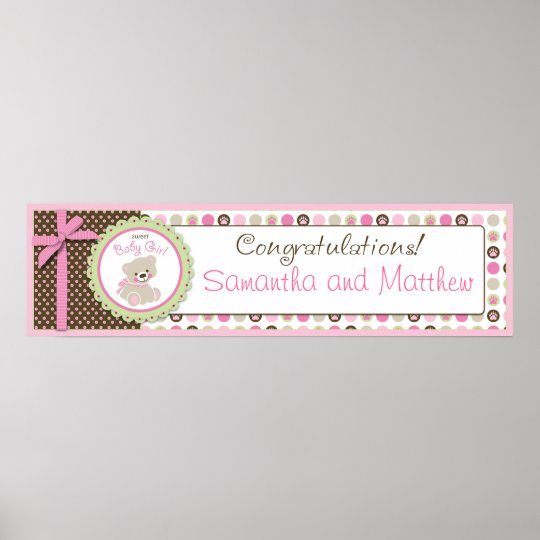 Sweet Teddy Bear Baby Shower Banner Girl Poster
