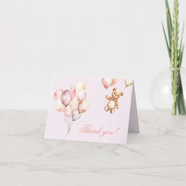 Sweet Teddy Bear Baby Shower Folded Thank You Card (Front)