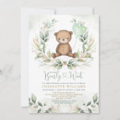 Sweet Teddy Bear Baby Shower Greenery Gold Balloon Invitation (Front)