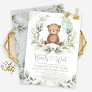 Sweet Teddy Bear Baby Shower Greenery Gold Balloon Invitation