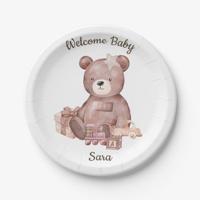 Sweet Teddy Bear Baby Shower Party Plate (Front)