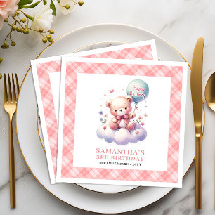 Sweet teddy bear balloon blush floral birthday  paper dinner napkins