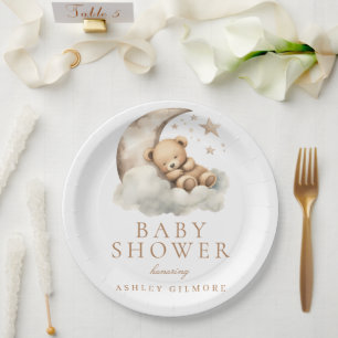 Sweet Teddy Bear Beige Neutral Baby Shower Paper Plates