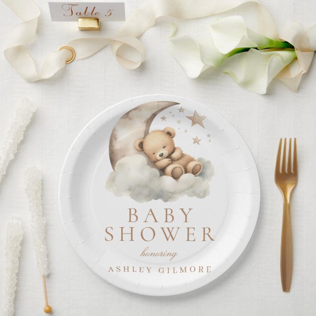 Sweet Teddy Bear Beige Neutral Baby Shower Paper Plates (Wedding)