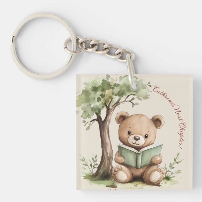Sweet Teddy Bear Book Lover Baby Shower Party  Keychain (Front)