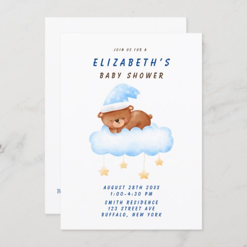 Sweet Teddy Bear Boy Baby Shower  Invitation