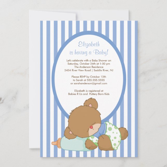 Sweet Teddy Bear Boy Baby Shower Invitation (Front)
