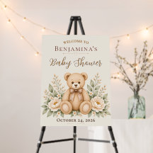 Sweet Teddy Bear Floral Baby Shower Welcome Sign