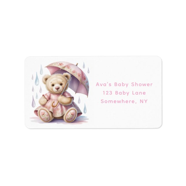 Sweet Teddy Bear Girl Baby Shower Address Label (Front)