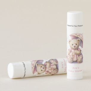 Sweet Teddy Bear Girl Baby Shower Favor Lip Balm