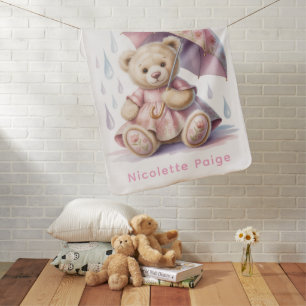 Sweet Teddy Bear Girl Baby Shower Gift Blanket