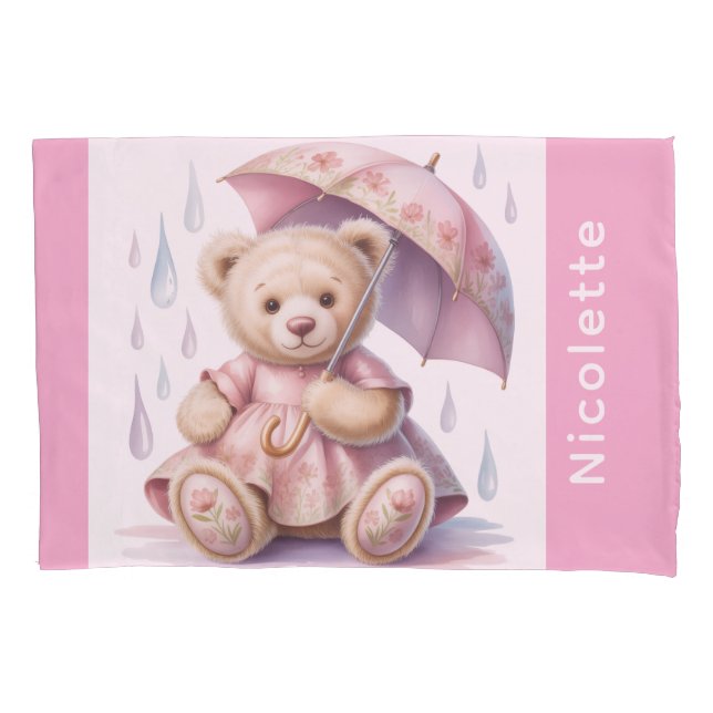 Sweet Teddy Bear Girl Baby Shower Gift Pillow Case (Front)