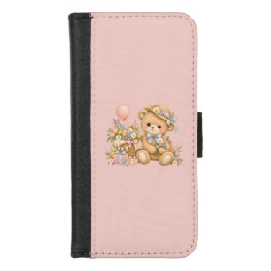 Sweet Teddy Bear Party Design with Cottage Garden  iPhone 8/7 Wallet Case