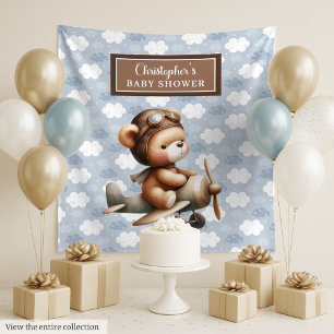 Sweet teddy bear pilot baby shower party backdrop