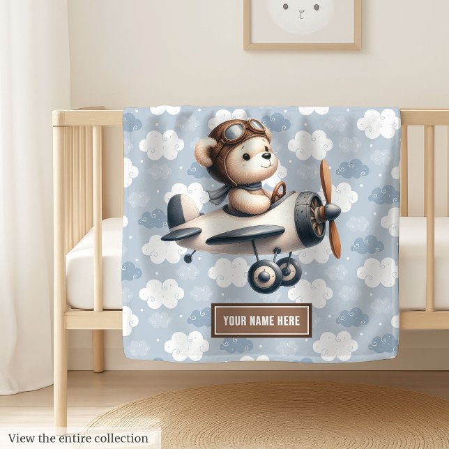 Sweet Teddy Bear Pilot Custom Baby Shower Blanket (Sweet Teddy Bear Pilot Custom Baby Shower Blanket)