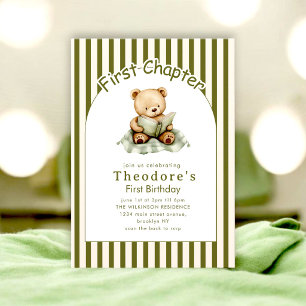 Sweet Teddy Bear Reading First Birthday Card
