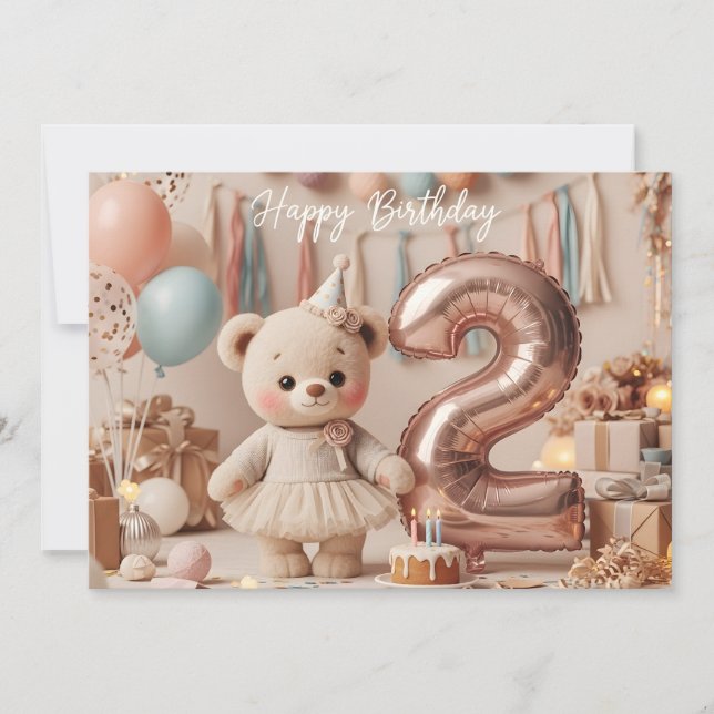Sweet Teddy Bear Second Birthday Party  Invitation (Front)