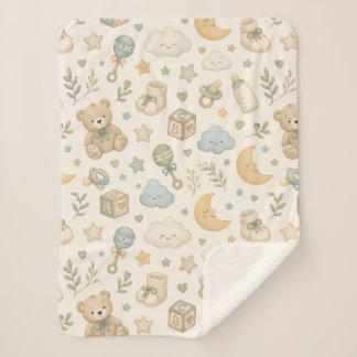 Sweet Teddy Bear Sherpa Blanket | Gender Neutral