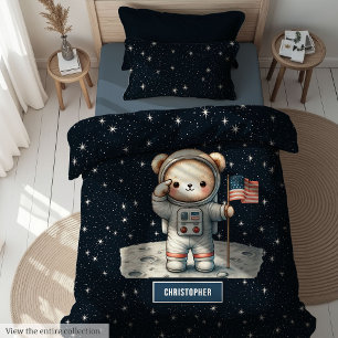 Sweet Teddy Bear Space Explorer Duvet Boy Nursery Cover