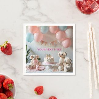 Sweet Teddy Bears Balloons Birthday or Baby Shower Napkins