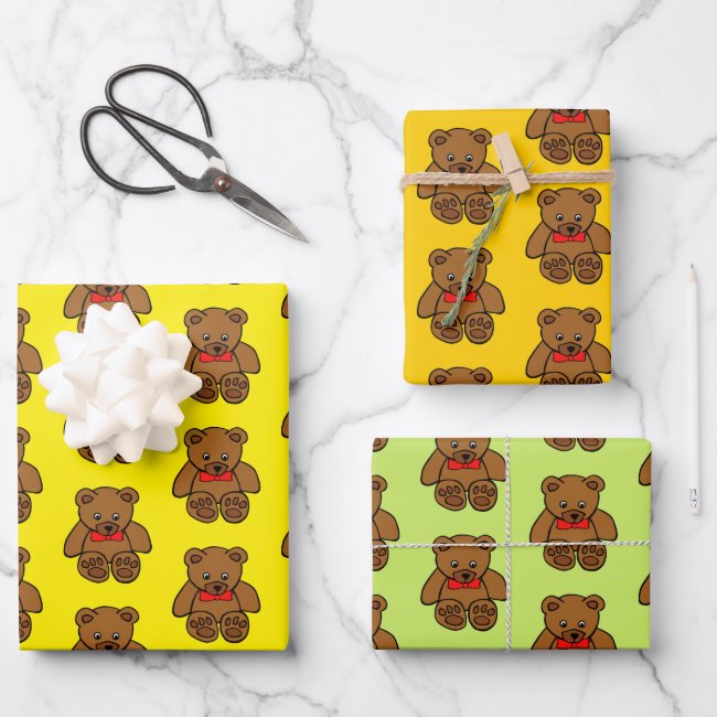 Sweet Teddy Bears Pattern Wrapping Paper Sets