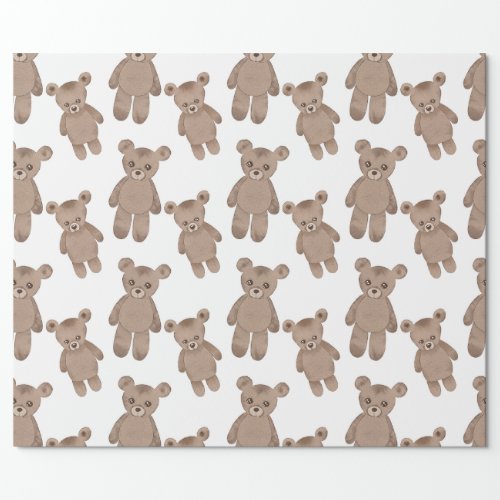 Sweet Teddy Brown Bear White Wrapping Paper