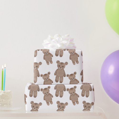 Sweet Teddy Brown Bear White Wrapping Paper