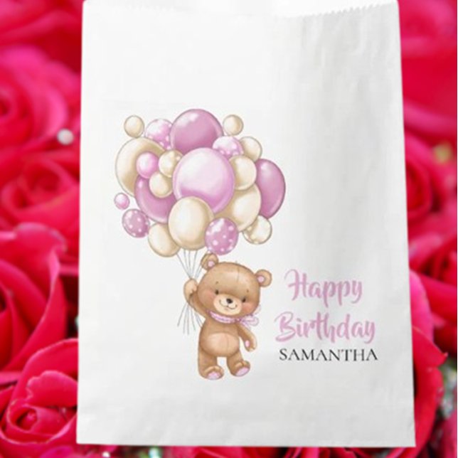   Sweet Teddy Girl Favor Bag (Wishing you and your family an amazing birthday party)