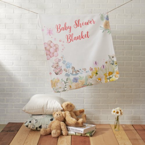 Sweet Teddy Love Birds Baby Shower Blanket